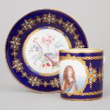 'Sèvres' 'Jeweled' Portrait Cup and Saucer, late 19th century, saucer diameter 5.6 in — 14.2 cm