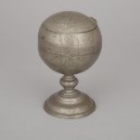Chinese Pewter Terrestrial Globe Form Tobacco Canister, early 20th century, height 7.25 in — 18.4 cm