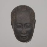 Egyptian Basalt Head of a Healing Statue, Late Period-Ptolemaic Period, 7th-2nd century B.C., height