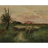 Anton Mauve (1838–1888), SHEEP RETURNING AT SUNSET, Watercolour and ink on watercolour board; signed