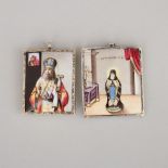 Two Russian Enamel Miniature Icons, 19th century, larger 1.75 x 1.5 in — 4.4 x 3.8 cm (2 Pieces)