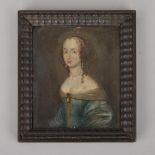 German School Portrait Miniature, 17th century, ELIZABETH STUART, QUEEN OF BOHEMIA, panel 4.25 x 3.5