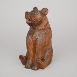 Swiss Black Forest Carved Lindenwood Bear Form Liqueur Decanter, early 20th century, height 9.75 in