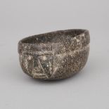 Archaic Granite Oval Mortar, 2.6 x 5.2 x 3.6 in — 6.5 x 13.2 x 9.1 cm