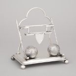 Edwardian Silver Plate Golfer's Desk Stand, early 20th century, 7.6 x 7.25 x 4.8 in — 19.3 x 18.4 x