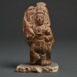Maya-Tikal Pottery Figure of a Corn Diety, Classic Period, 300-500 A.D., figural height 8 in — 20.3