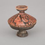 Apulian Red Figure Pottery Lekanis, 4th-3rd century B.C., height 3.8 in — 9.7 cm