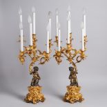 Pair of Napoleon III Gilt and Patinated Bronze Figural Candelabra, 19th/20th century, height 24 in —