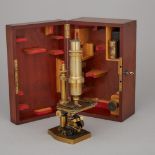French Lacquered Brass Compound Microscope, Nachet et Fils, Paris, 19th century, 11 x 7 x 5.25 in —