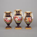 English Porcelain French Empire Style Garniture of Three Vases, c.1820, largest height 9.4 in — 24 c