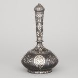 Indo-Persian Silver Inlaid Bidri Covered Bottle Vase, Bidar, India, 18th/19th century, height 13 in