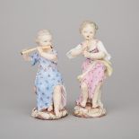 Pair of Meissen Figures of Child Musicians, late 19th century, height 5.1 in — 13 cm; 5.5 in — 14 cm