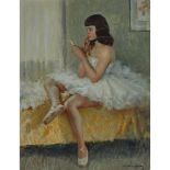 LUCIEN HENRI GRANDGERARD (1880-1970), BALLERINA WITH A NOTE FROM AN ADMIRER, 1952, Oil on panel; sig