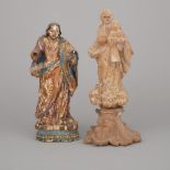 Two Spanish Colonial Santos Figures, 18th/19th century, tallest height 12.25 in — 31.1 cm (2 Pieces)