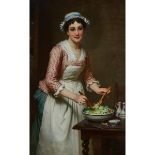 Pierre François Bouchard (1831-1889), PRETTY MAID TOSSING SALAD, Oil on canvas; signed lower right,