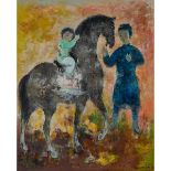 Vũ Cao Đàm (1908-2000), HORSE WITH CHILD RIDER AND ATTENDANT, 1973, Oil on canvas; signed and dated