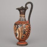 Apulian Red Figure Pottery Oinochoe, 4th century B.C., height 8.75 in — 22.2 cm