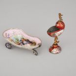 Two Pieces Viennese Enamel Ware, c.1900, cart length 5.4 in — 13.7 cm (2 Pieces)