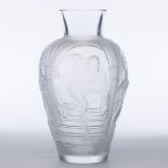 'Les Eleens', Lalique Moulded and Partly Frosted Glass Large Vase, c.1994, height 19.3 in — 49 cm