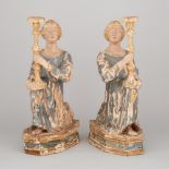 Pair of North Italian Carved and Polychromed Wood Figural Altar Torchères, mid 18th century, height