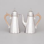 Pair of English Silver Coffee Pots, Roberts & Belk, Sheffield, 1935, height 8.4 in — 21.4 cm (2 Piec