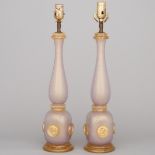 Pair of Barovier & Toso Mottled Amethyst and Gold Aventurine Glass Table Lamps, mid-20th century, gl