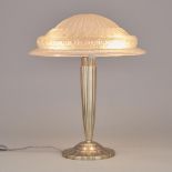 French Art Deco Style Nickel and Etched Glass Table Lamp, 20th century, height 17 in — 43.2 cm