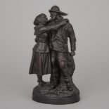 Russian School Cast Iron Bronze Group, 'Fisherman's Farewell', 1906, height 10.25 in — 26 cm