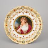 Dresden 'Jeweled' Portrait Plate, early 20th century, diameter 9.5 in — 24 cm