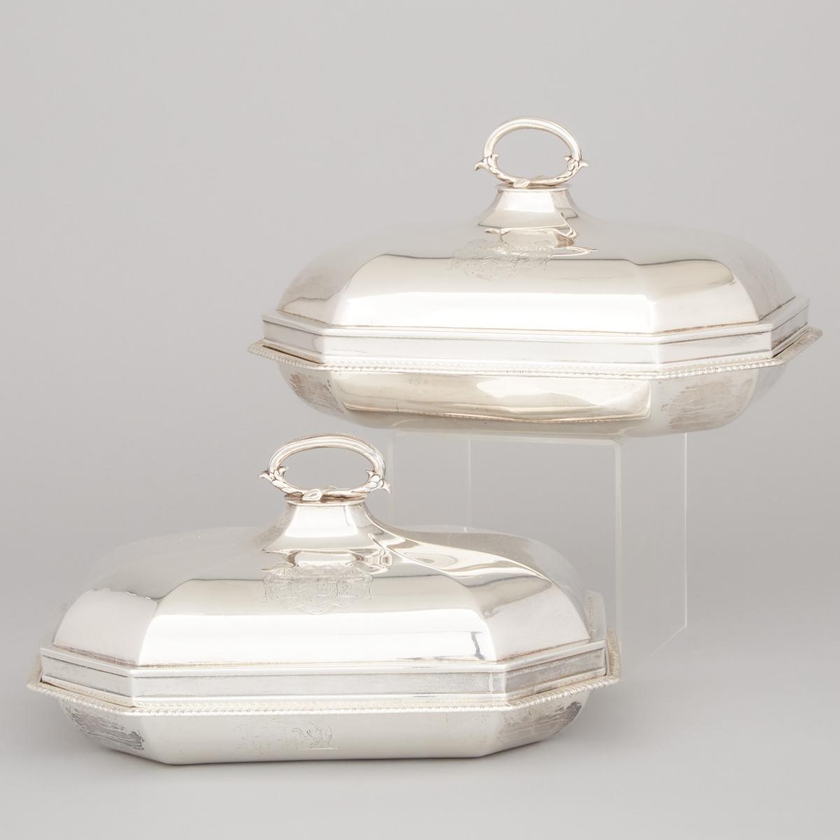 Pair of George III Silver Covered Entrée Dishes, Richard Cooke, London, 1799, length 11.4 in — 29 cm