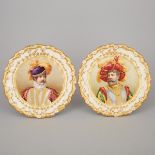 Pair of Coalport Portrait Plates of Courtiers of Henry VIII and Queen Elizabeth, Tom Keeling, early