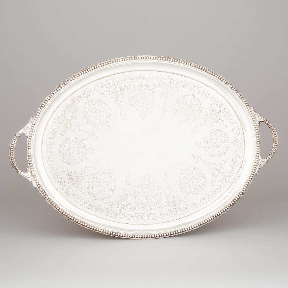 Victorian Silver Two-Handled Oval Serving Tray, Richard Martin & Ebenezer Hall, London, 1886, length