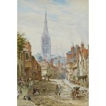 Louise J. Rayner (1829–1924), CASTLE STREET, SALISBURY CATHEDRAL, Watercolour with gum arabic height