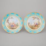 Pair of 'Sèvres' Bleu Céleste Ground Plates, late 19th century, diameter 9.4 in — 24 cm (2 Pieces)