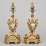 Pair of Ormolu Mounted 'Sèvres' Candlesticks, late 19th century, height 14.3 in — 36.2 cm (2 Pieces)