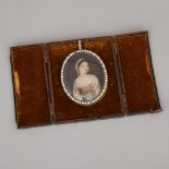 Portrait Miniature of Madame Malitrau, early-mid 19th century, overall closed 5.75 x 4.75 in — 14.6