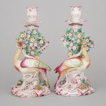 Pair of Bow Exotic Bird Candlesticks, c.1755-60, height 10 in — 25.5 cm (2 Pieces)