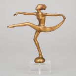 Art Deco GIlt Bronze Scarf Dancer Car Mascot, after Lorenzl, c.1925, height 6.3 in — 16 cm