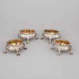 Set of Four George IV Silver Oval Salt Cellars, Thomas Ross, London, 1824, length 5 in — 12.8 cm (8