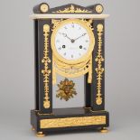 French Empire Ormolu Mounted Belgian Black Marble 'Portico' Mantel Clock, Mugnier Inc., Paris, heigh