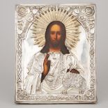Russian Orthodox Icon of Christ Pantocrator, mid 19th century, 10.75 x 8.7 in — 27.3 x 22 cm