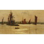 William Lionel Wyllie (1851-1931), BUSY ESTUARY, Oil on canvas; signed lower left, 18 x 32.25 in — 4