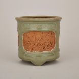 An Extremely Rare Longquan 'Islamic Calligraphy' Tripod Censer, Ming Dynasty, 明中期 龍泉窯露胎開光阿拉伯文爐, heig