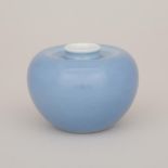 A Claire-De-Lune Glazed Water Pot, Kangxi Mark, 天藍釉蘋果尊「大清康熙年製」六字楷書底款, height 2.8 in — 7.1 cm