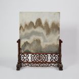 A Large Marble 'Landscape' Table Screen, 19th Century, 十九世紀 硬木嵌理石大座屏, 40.9 x 31.9 in — 103.9 x 81 cm