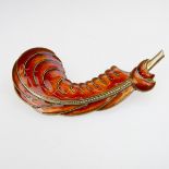 Aksel Holmsen Norwegian Sterling Silver Pin, formed as a plume and decorated with orange enamel