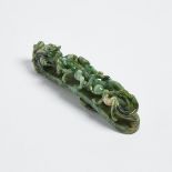 A Jadeite Carved Belt Buckle, 翡翠蒼龍教子帶鉤, length 3.8 in — 9.7 cm