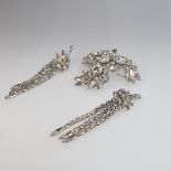 Sherman Silver Tone Metal Brooch And Earrings, set with clear rhinestones; 2.0" diameter; 2.5" lengt