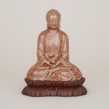 A Cafe-au-Lait Glazed Porcelain Buddha, Mark of Zeng Longsheng (1901-1964), Republic Period, 民國時期 醬釉