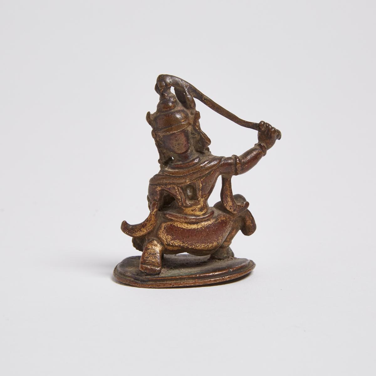 A Small Bronze Figure of Achala, Tibet, 西藏 鎏金銅不動明王像, height 2 in — 5 cm - Image 2 of 3